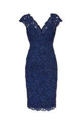 Sexy V Neck Navy Blue Lace Short Mother Of The Bride Dresses, Homecoming Dresses