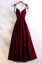 Gorgeous Sweetheart Spaghetti Straps Corset Red Velvet Long A Line Prom Evening Dresses