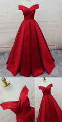 Evening Dresses, A Line Princess Prom Dresses, Long Party Dresses, Off The Shoulder Red Long Satin Party Dress