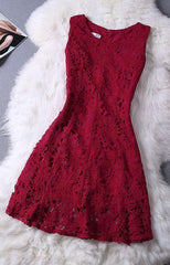 Elegant Lace Homecoming Dresses, Sleeveless Dresses, Burgundy Homecoming Dresses