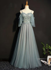 Lovely Tulle Off Shoulder Long Prom Gown Elegant Unique Party Dresses