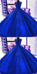 Gorgeous Royal Blue Appliques Beads Quinceanera Dresses, Formal Ball Gown Prom Dress