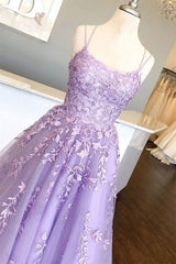 Lilac Prom Dresses, With Appliques Long Princess Prom Dresses, Prom Dance Dresses, Formal Prom Dresses