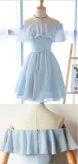 Simple Off The Shoulder Light Blue Chiffon A Line Short Homecoming Dresses