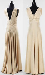 V Neck Sleeveless Party Dresses, Long Prom Dresses