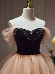 Champagne and Black Sweetheart Short Formal Dress, Tulle Homecoming Dress