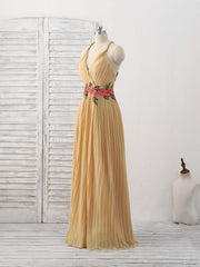 Champagne Chiffon Long Prom Dress, Chiffon Evening Dress