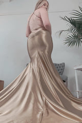 Champagne Halter Mermaid Backless Prom Dress