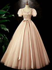 Champagne Pink Tulle Puff Sleeve Quinceanera Dresses