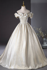 Champagne Satin Long Prom Dresses, Beautiful A-Line Evening Party Dresses