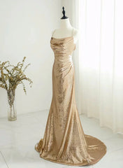 Champagne Sequins Long Prom Dresses, Sequins Champagne Formal Dresses