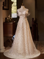 Champagne Sequins Off the Shoulder Wedding Dresses