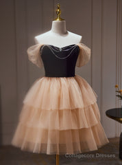 Champagne Tulle Off the Shoulder Homecoming Dress