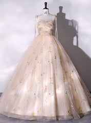 Champagne Tulle Pleats Embroidery Quinceanera Dresses