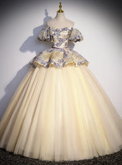 Champagne Tulle Print Quinceanera Dresses