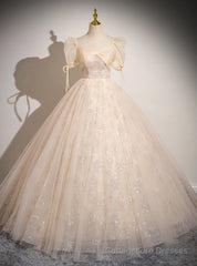 Champagne Tulle Sequins Short Sleeve Quinceanera Dress