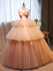 Champagne Tulle Sweetheart Pleats Prom Dresses