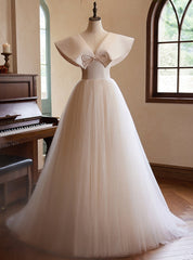 Champagne Tulle V-neck Wedding Dresses