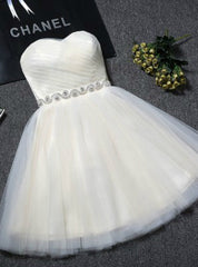 Champagne Tulle With Crystal Homecoming Dresses