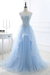 CHARLIZE |Ball Gown Sweetheart Tulle Sky Blue Prom Party Gowns with Sequins