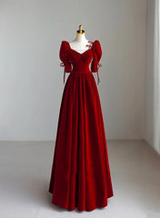 Charming A-line Velvet Long Party Dresses, A-line Floor Length Wedding Party Dresses