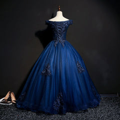 Charming Blue Off the Shoulder Long Sweet 16 Dresses, Handmade Party Gown