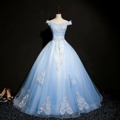 Charming Blue Off the Shoulder Long Sweet 16 Dresses, Handmade Party Gown