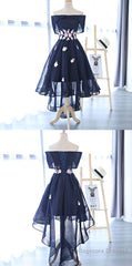 Charming Navy Blue Tulle Party Dress with Flowers, Cute Prom Dress