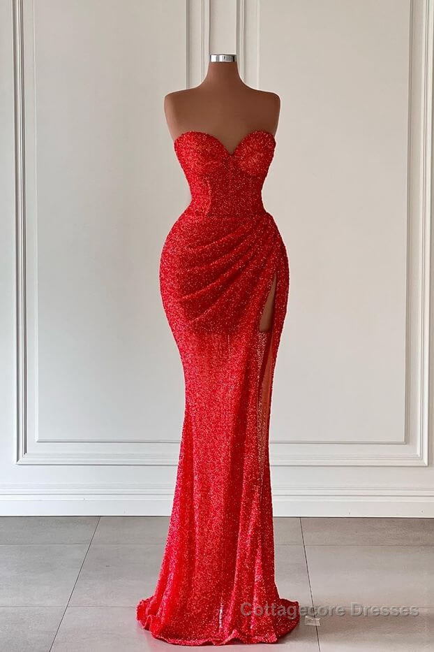 Charming Sweetheart Sleeveless Mermaid Prom Dresses Long Slit Online