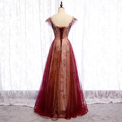 Charming Tulle Cap Sleeves Long New Party Gown, Prom Dress