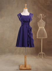 Cheap bridesmaid Dresses Square Neck Short Bridesmaid Dresses Purple Chiffon Dresses