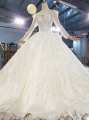 Check Out Entire Collection Tulle Sequins Long Sleeve Open Back Beading Wedding Dresses