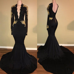 Chic Black prom Dresses Mermaid Long Sleeves Evening Dresses