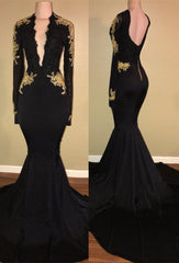 Chic Black prom Dresses Mermaid Long Sleeves Evening Dresses