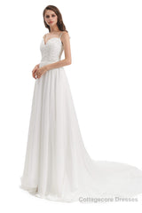 Chiffon Lace Spaghetti Straps Beading Wedding Dresses