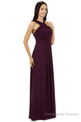 Chiffon Purple Halter Long Bridesmaid Dresses