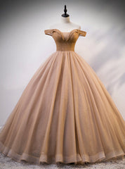 Coffee Color Ball Gown Off the Shoulder Tulle Beading Quinceanera Dresses