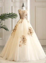 Come In a Wide Variety Of On-Trend Styles, Champagen Ball Gown Tulle Appliques Beading Quinceanera Dresses