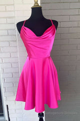 Cowl Neck Short Pink Prom Dresses, Short Pink Graduation Homecoming Dresses