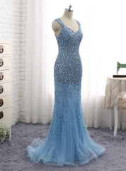 Crystal Beaded Prom Dresses Elegant Mermaid Long Evening Dresses