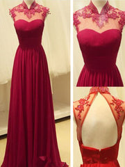 Custom Made A Line High Neck Backless Lace Prom Dresses, Long Formal Dresses, Bridesmaid Dresses