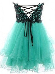 Sweetheart Sleeveless Short Black Lace Green Prom Dresses, Homecoming Dresses, Graduation Dresses