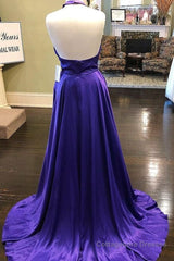 Custom Made Unique Backless Purple Satin Long Prom Dress, Backless Purple Formal Dress, Purple Evening Dress