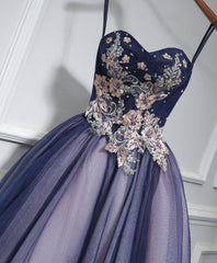 Cute Lace Tulle Short A Line Prom Dress,Purple Homecoming Dress