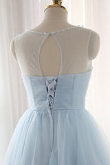 Cute Light Blue Homecoming Dresses With Belt, Lovely Short Prom Dresses