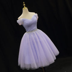 Cute Light Purple Beaded Tulle Homecoming Dresses, Short Prom Dresses Formal Dresses