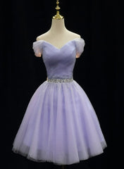 Cute Light Purple Beaded Tulle Homecoming Dresses, Short Prom Dresses Formal Dresses