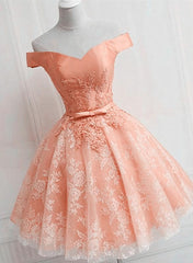 Cute Lovely Off Shoulder Tulle with Lace Party Dresses, Prom Dresses