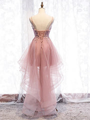 Cute Pink High Low Tulle with Lace Prom Dresses High Low Homecoming Dresses prom Dresses shops