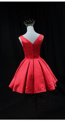 Cute Red Satin Short Party Dresses Prom Dresses, Red Round Neckline Homecoming Dresses